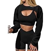Yousify Womens Cropped Sweatshirt Shrugs Long Sleeve Workout Gym Cover Ups Bolero Shrug Y2k Super Crop Tops