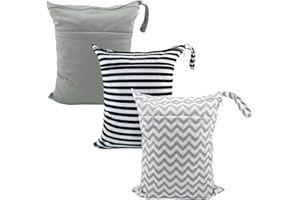 ALVABABY 3 Pack Baby Cloth Diaper Wet Dry Bags Waterproof Reusable with Two Pockets Travel Beach Pool Daycare Soiled Baby Ite