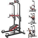 Pull Up Bar Power Tower Dip Station, 450LB Adjustable Home Gym Equipment | 11-height adjustment supports pull ups, dips, knee raises, push ups and versatile full-body strength training.