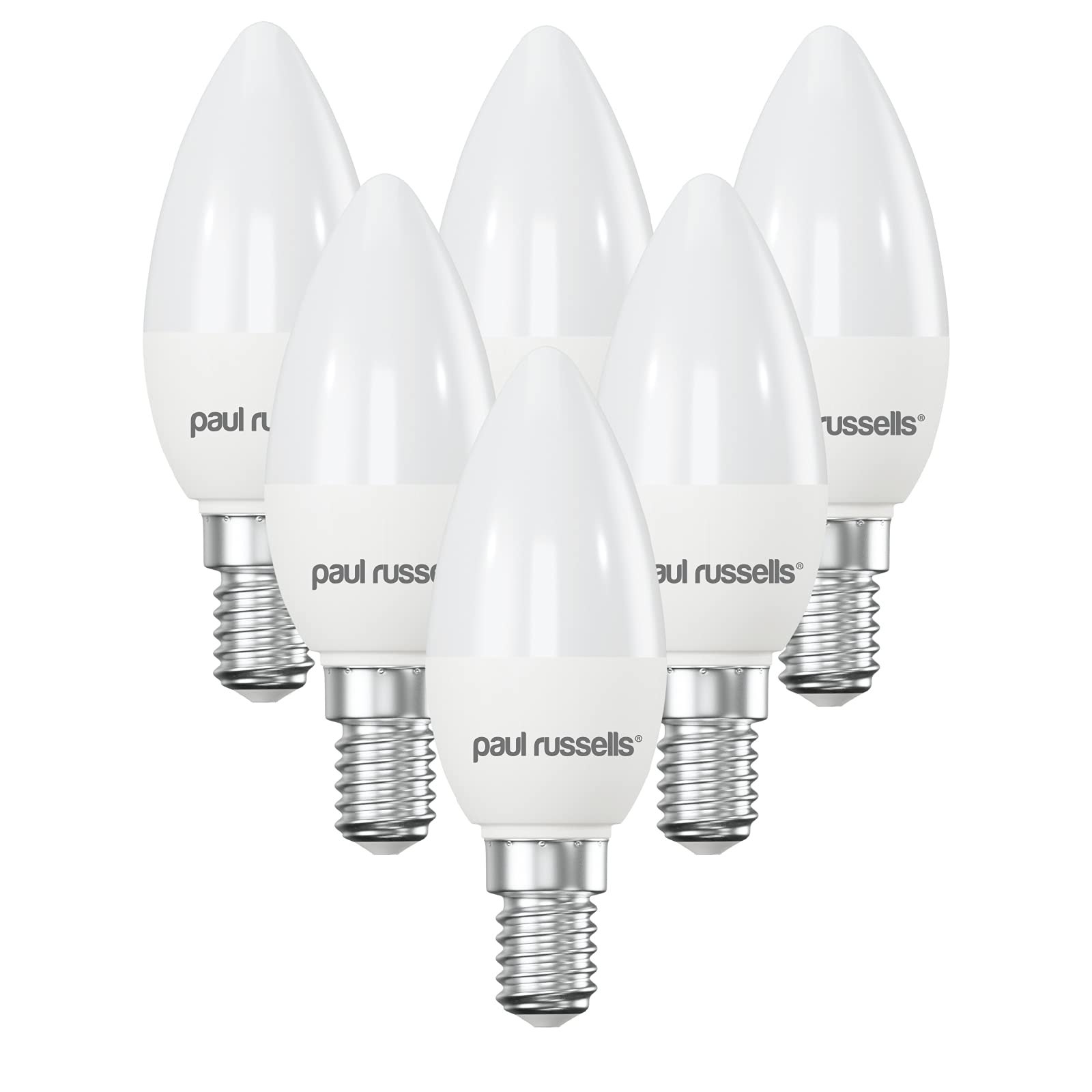 paul russells LED Light Small Edison Screw E14, 40watt Equivalent, 4.9W 470LM LED Bulbs, 4000K Natural Cool White, Frosted C35 SES Candle Energy Saving Non-Dimmable Chandelier Lightbulbs, Pack of 6