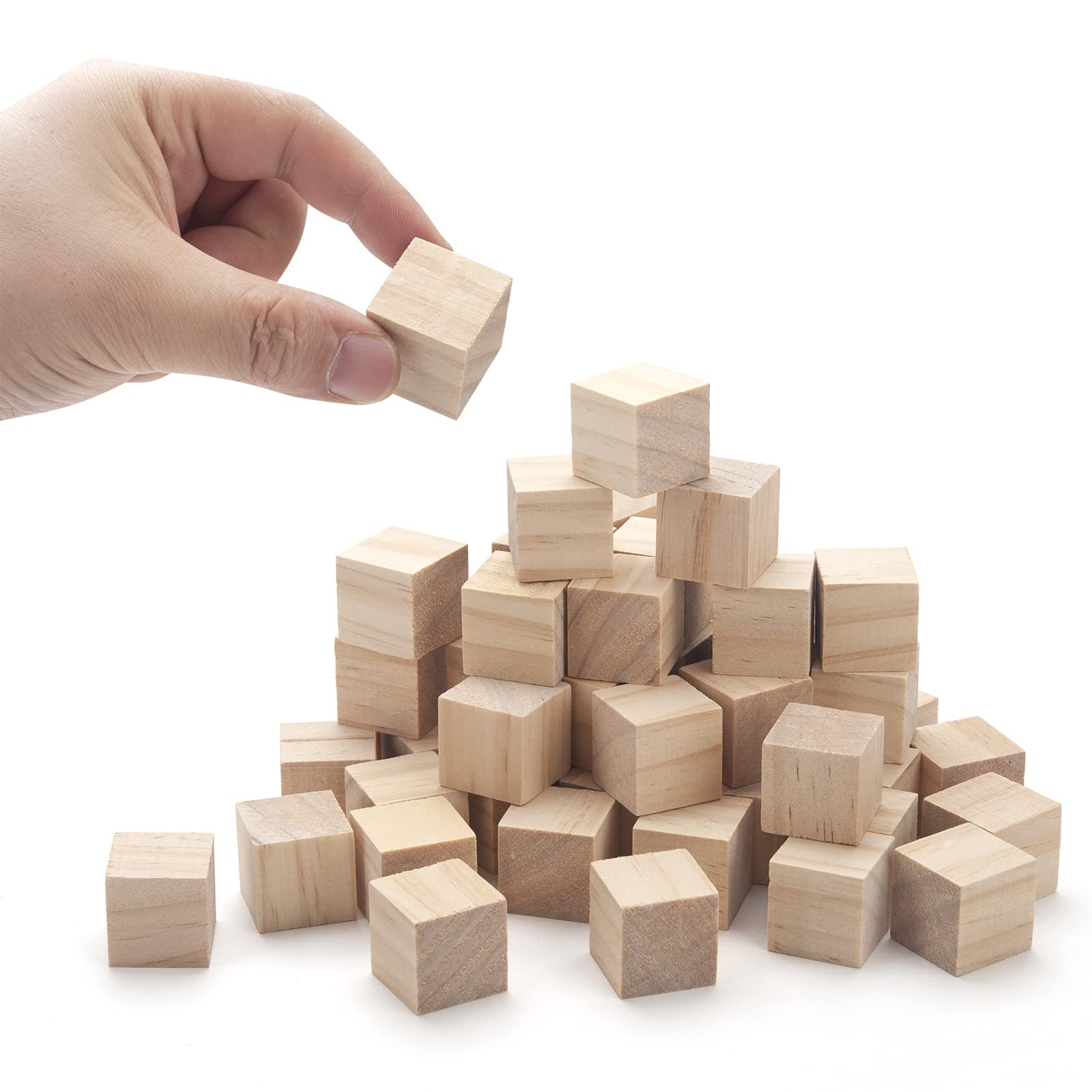 Unfinished Wooden Blocks for Crafts 1 inch, 50PCS Blank Wood Blocks for Crafting, Natural Wood Cubes Solid Wooden Square Blocks for Baby Shower, Kids DIY Projects, Puzzle Making, Letters, Stamps
