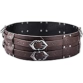 GORGECRAFT Wide PU Leather Viking Embossed Armor Belt Medieval Knight Corset Belt Adjustable Renaissance Vintage Dark Brown Leather Waistband with Buckles for Men Women LARP Halloween Ren Faire