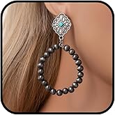 Navajo Pearl Earrings for Women Concho Turquoise Earrings Native American Jewelry Western Style Navajo Earring Southwestern Jewelry Statement Accessories