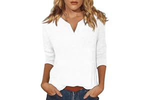 AAZJSS Women's Casual 3/4 Sleeve Loose Tunic Tops Lightweight Summer Blouses