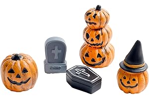 BBIAMSLEEP 5 Pcs Halloween Miniature Pumpkin Tombstones Figurines Mini Artificial Pumpkins Mini Resin Pumpkin Ornaments for Thanksgiving Halloween Christmas Fairy Garden Party Favors Bag Fillers