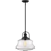 Savoy House 7-5012-1-13 Garvey Farmhouse Rustic Clear Glass Schoolhouse Pendant, 1-Light 60 Watt, 17" H x 14" W, English Bron