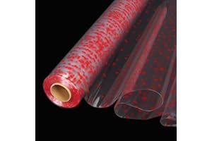CMFYHM Clear Cellophane Wrap Roll(34" x 120'Ft) 3Mil Red Polka Dot Cellophane, Gift Wrap for Gifts, Baskets, Flowers, Party Decorations