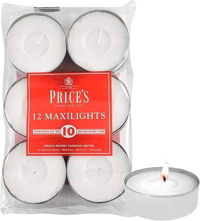 Price's Maxi Tealights 12 Pack Unscented 10 Hour Burn Time White Wax
