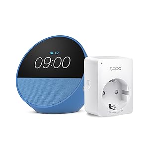 Echo Spot | Blu + TP-Link Tapo Presa intelligente, compatibile con Alexa – Kit di base per Casa Intelligente