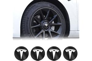 DOLKSN Tesla Model 3 Y S X Hubcap Emblem Badge Sticker Wheel Covers Hub Caps Center Cover ABS Material 4pcs 56MM 2.2''(Black White)