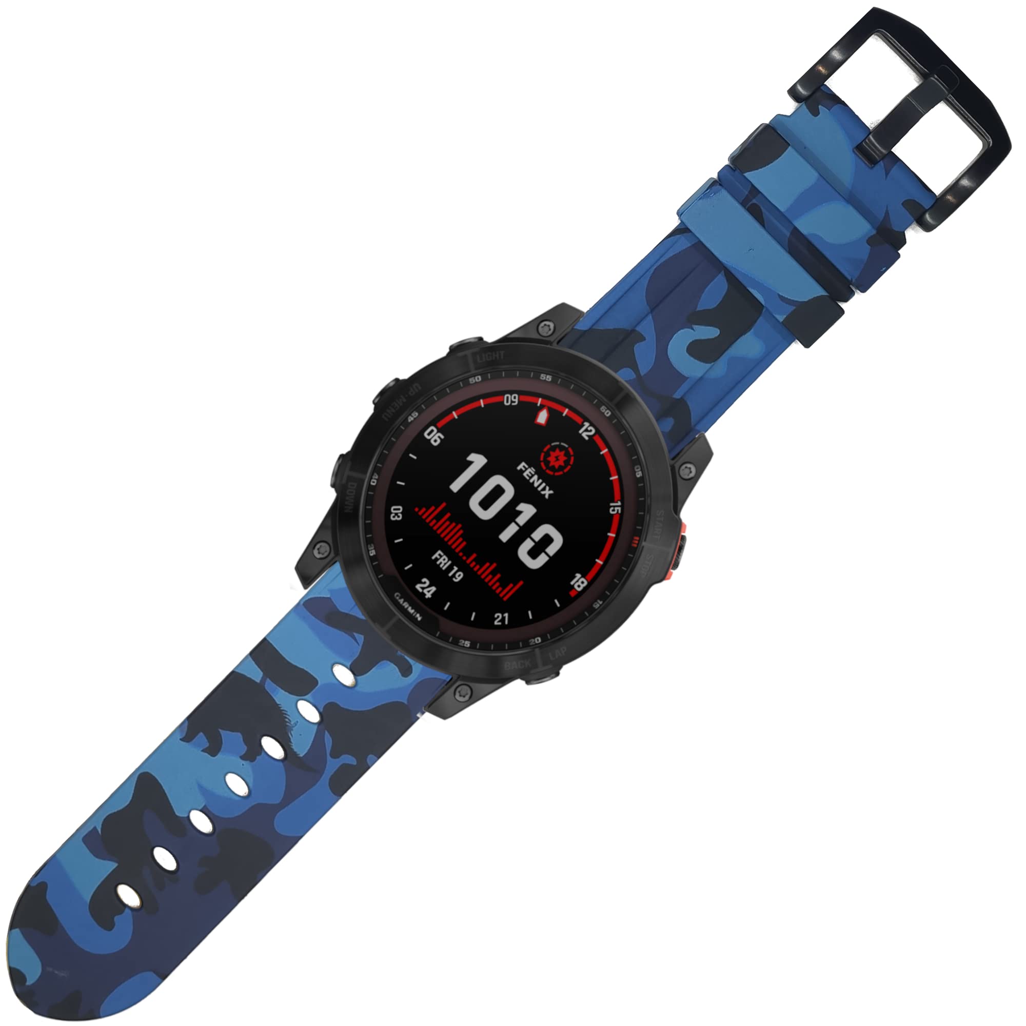 ESTUYOYA - Silicone Strap Compatible with Garmin Fenix 8-51mm / Fenix 7X Pro/7X/6X Pro/6X/5X//Enduro 3/Instinct 2X Solar/Epix 2 Pro 51mm/D2 Delta PX, 26mm Bracelet Camouflage Colours - Blue