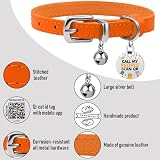 BRONZEDOG Leather Cat Collar with Removable QR-ID Tag Kitten Collar Bells view 2