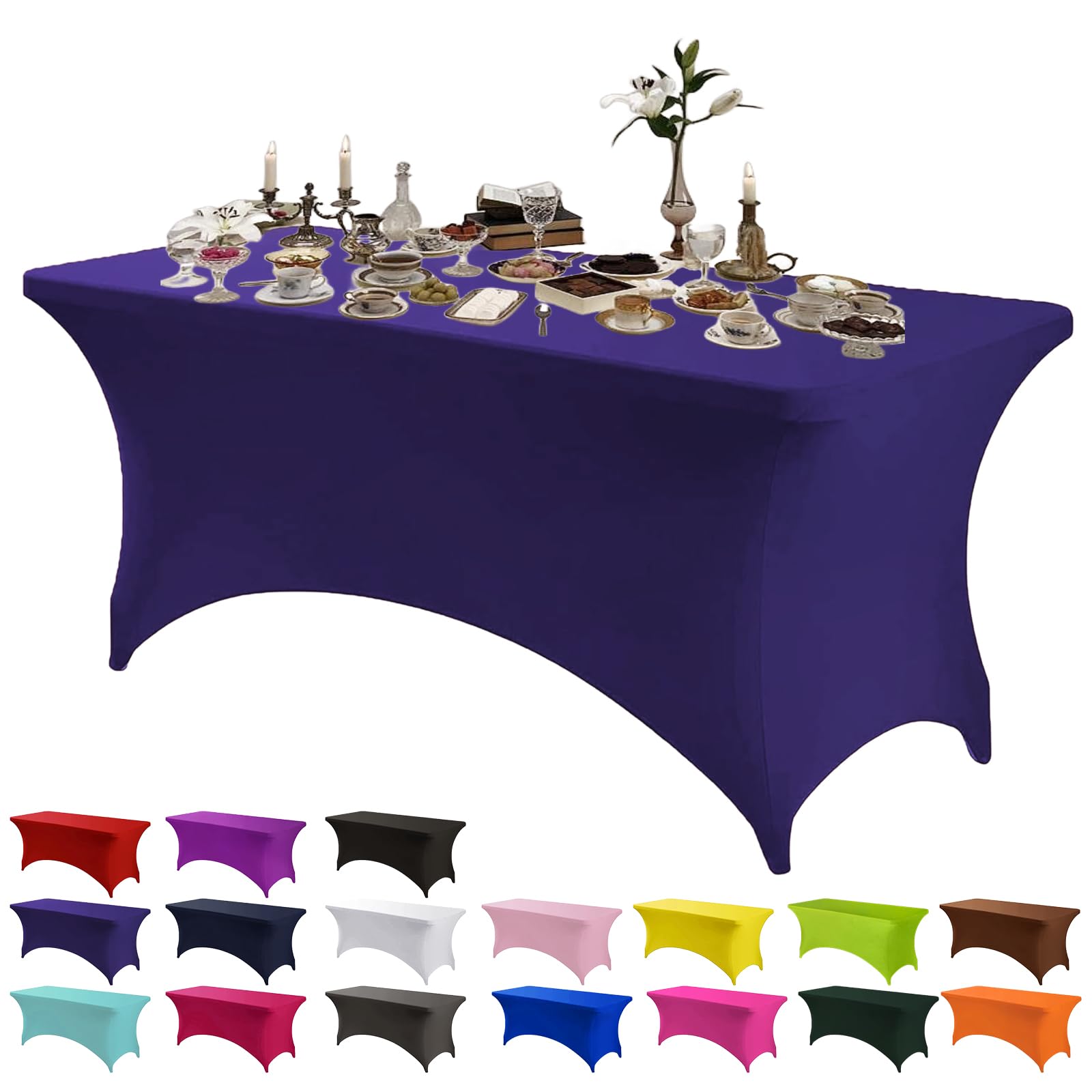Stretchable Tablecloths,Dark Purple Spandex Fitted Tablecover 6ft Washable Stretch Spandex Table Cover Fitted for Rectangle Table,Universal Elastic Spandex TableCover for Wedding Banquet Holiday Party