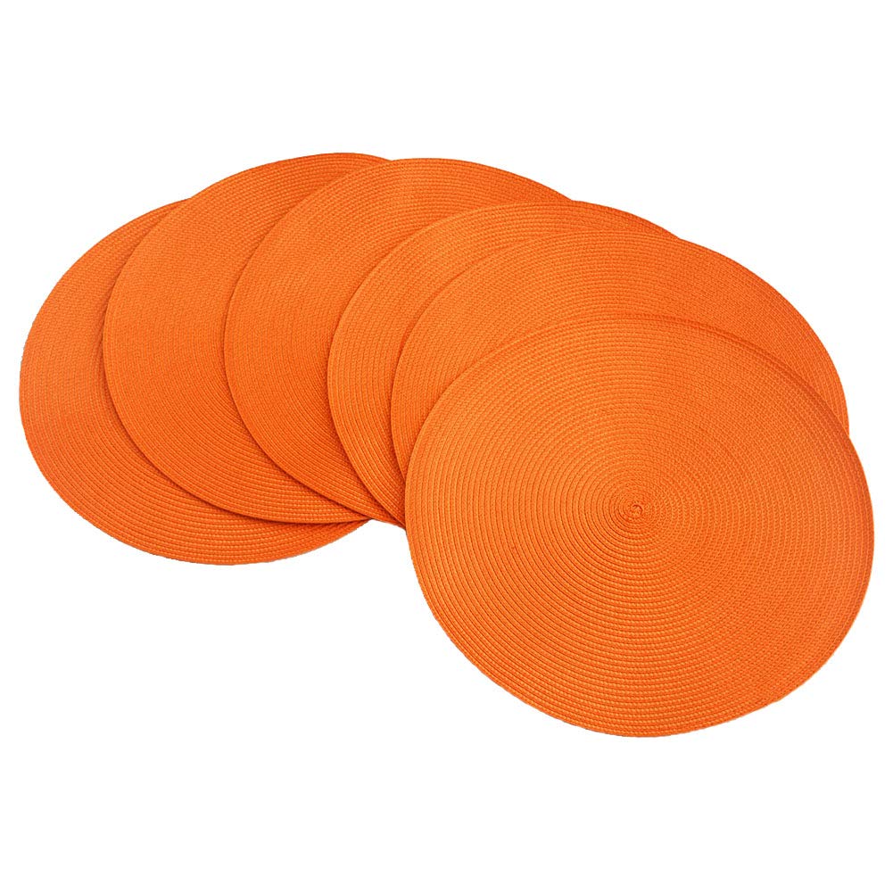 SCF2017 Round Woven Plastic Placemats 38cm Stylish and Practical Dining Table Mats,Set of 6,Orange