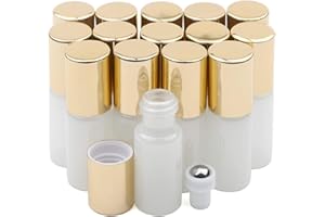 Kesell Pearlescent Glass Roller Bottles,5ml Pack of 15 Roll on Bottles with Stainless Steel Roller Ball&Golden Lids Perfect f