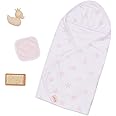 LullaBaby – 14" Baby Doll Accessories – Hooded Bath Towel In Pink Star Pattern – Bath Toys & Pink Ducky – Imaginative Play – Toys For Kids Ages 2 & Up – Baby Doll Bathtime Outfit