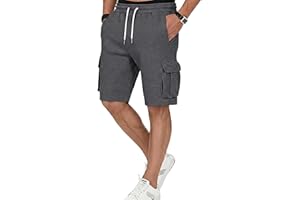 PIDOGYM Men's Cargo Sweat Shorts Casual Drawstring Elastic Waist Athletic Workout Gym Jogger Shorts with 5 Pockets