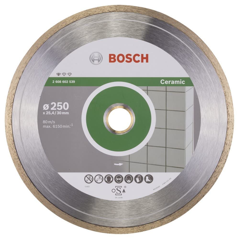 Bosch Accessories Professional 1x Diamond Cutting Disc Standard for Ceramic (for Stone, Tile, Ceramic, Ø 250 x 30+25,40 x 1,6 x 7 mm, Accessories for Tile Cutters)
