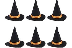 AMOSFUN 6pcs Mini Felt Witch Hats Handmade Wine Bottle Decor for Halloween Party Favors DIY Hair Accessories Crafts (Red)