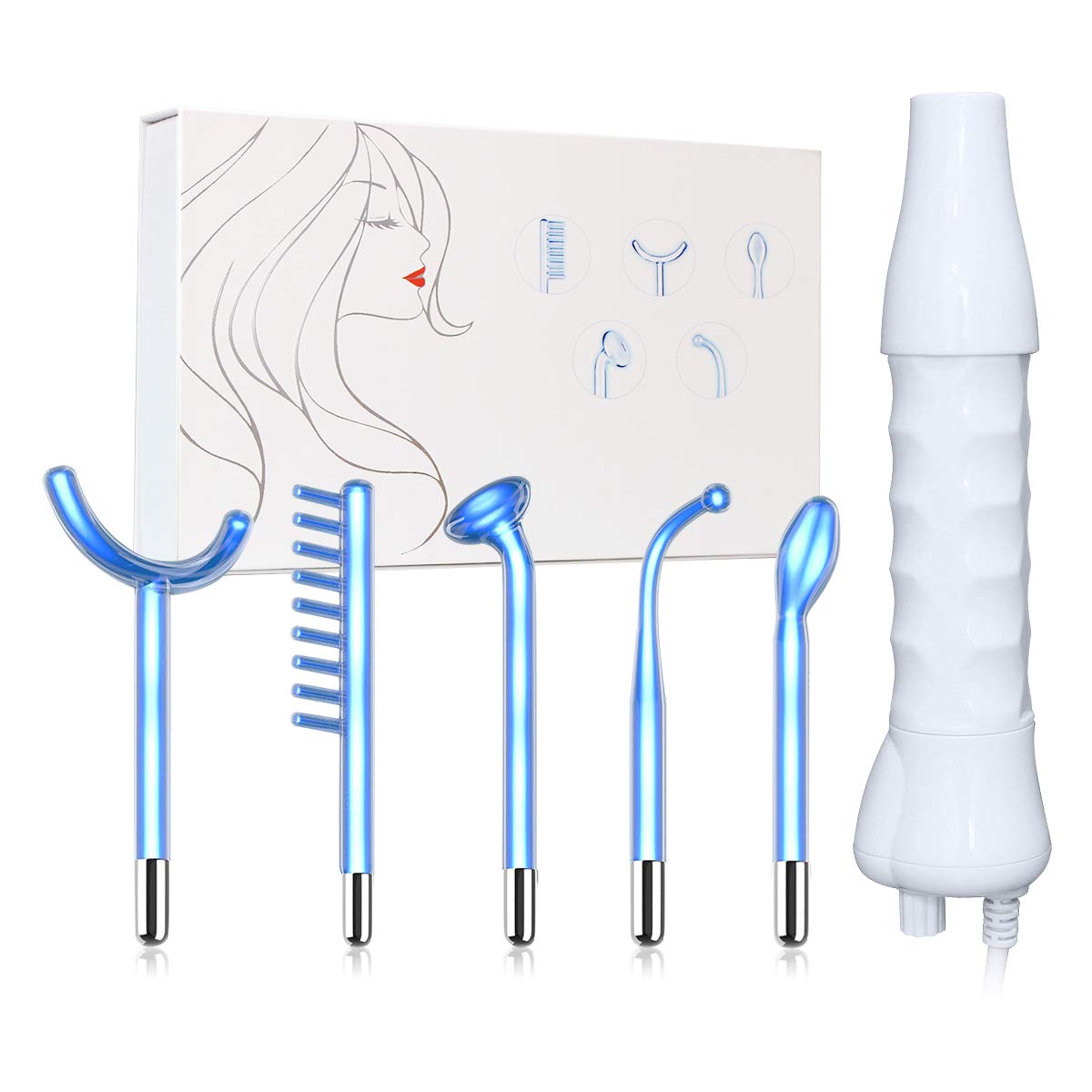 High Frequency Facial Wand Machine, ‎FAZJEUNE 5 in 1 Portable Handheld Face Massager Skin Care Device Tightening Machine Set Acne Spot Treatment Reducing Puffy Eyes Wrinkles Dark Circles Freckle