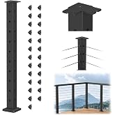BLIKA 36" Black Cable Railing Corner Post, 2-Side Drilled Corner Post | T304 Stainless Steel Cable Railing Corner Post for Indoor &amp; Outdoor, 36 inch Cable Railing System Kit, Easy DIY Installation