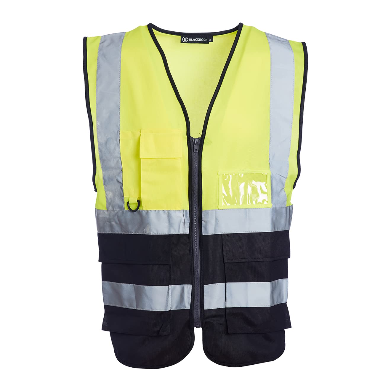 Blackrock Yellow & Black Premium Hi Vis Vest With Pockets, ID Pouch & Key Loop, Mens Womens Reflective High Vis Vests With Secure Zip, Safety Vest Security Clothing, Fully EN Certified - Size Small