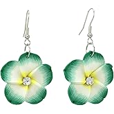 Floral Dangle Earrings for Women Hawaiian Tropical Plumeria Rubra Flower Drop Earrings with Cubic Zirconia Luau Beach Party Vacation Hawaiian Accessories Jewelry Gift