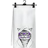 Ghoaoivo Tabby Cat Bathroom Hand Towels, Cat Lover Lady Mom Dad Gifts, Funny Toothbrush Kitty Kitten Decorative Hand Towels for Bathroom Washroom Restroom, 16x24 Inch