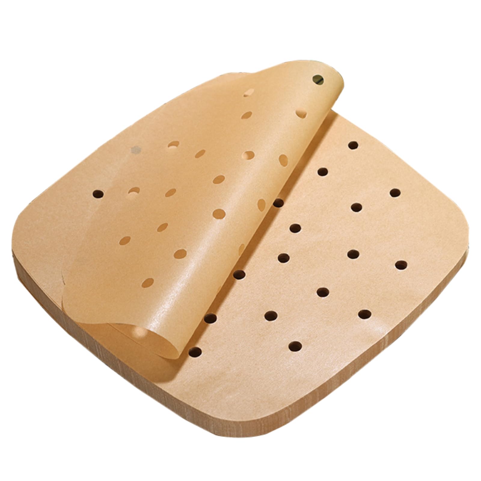 Air Fryer Liners, 100PCS 15cm Air Fryer Parchment Paper Liner, Perforated Parchment Paper Non-Stick Greaseproof Paper Square Parchment Liner for Baking Oven (Brown Perforated)