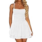 ASKHOPE Women’s Square Neck Ruffle Mini Dress Spaghetti Strap Ruched Waist Sexy Summer Party Club Short Dresses