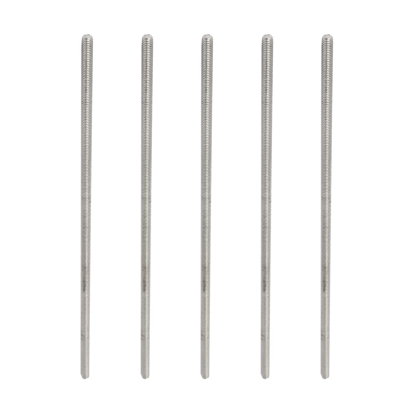 Rebower Fully Threaded Rod 304 Stainless Steel Rod Bar Studs, [for Hanger and U-Bolts] - M5 x 190mm Male Threaded /Silver/5Pack