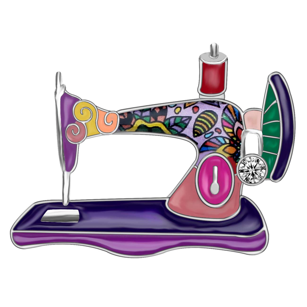 NEWEI Enamel Alloy Sewing Machine Brooch Pin for Women Girls Gift Clothes Decoration Charms (Purple)
