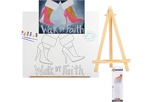 Essenburg Pre Drawn Canvas WALK BY FAITH Paint Kit | Adult & Teen Sip and Paint Party Favor | DIY Date Night Couple Activity (11X14 & PAINT KIT)) (Walk By Faith Kit with Easle)