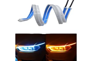 CEYES 2PC Car LED Strip Lights, 24 Inch Flexible LED Headlight Strips Dual Color Sky-Blue Turn Signal Yellow Lights IP67 Waterproof Car Daytime Running Light Strip for Truck SUV