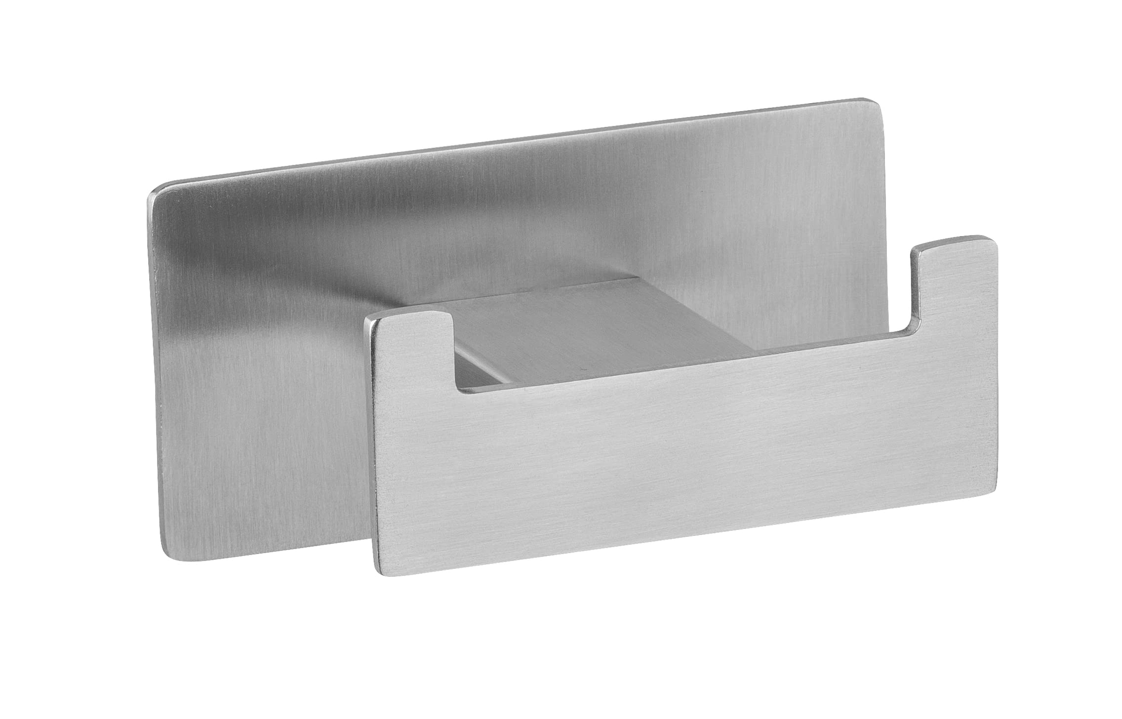 WENKO Turbo-Loc Duo Genova Matt Wall Hook, Decorative Double Bath Hook Made of Stainless Steel for Towels or Bathroom Utensils, Fixes Without Drilling, Rustproof, (W x H x D): 8.9 x 4.4 x 5.4 cm