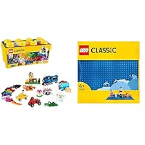 LEGO Classic Scatola Mattoncini Creativi Media, Contenitore con Costruzioni Colorate & Classic Base Blu, Tavola per Costruzioni Quadrata con 32×32 Bottoncini, Piattaforma Classica per Mattoncini