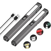 Rechargeable Small Flashlights, LED Pen Light Pocket Flashlight, Grey 2Pack | Portable Bright EDC Flash Light for Home, Car, Emergencies, with COB Work Light, Type-C Charge, 6 Light Modes, LCD Display