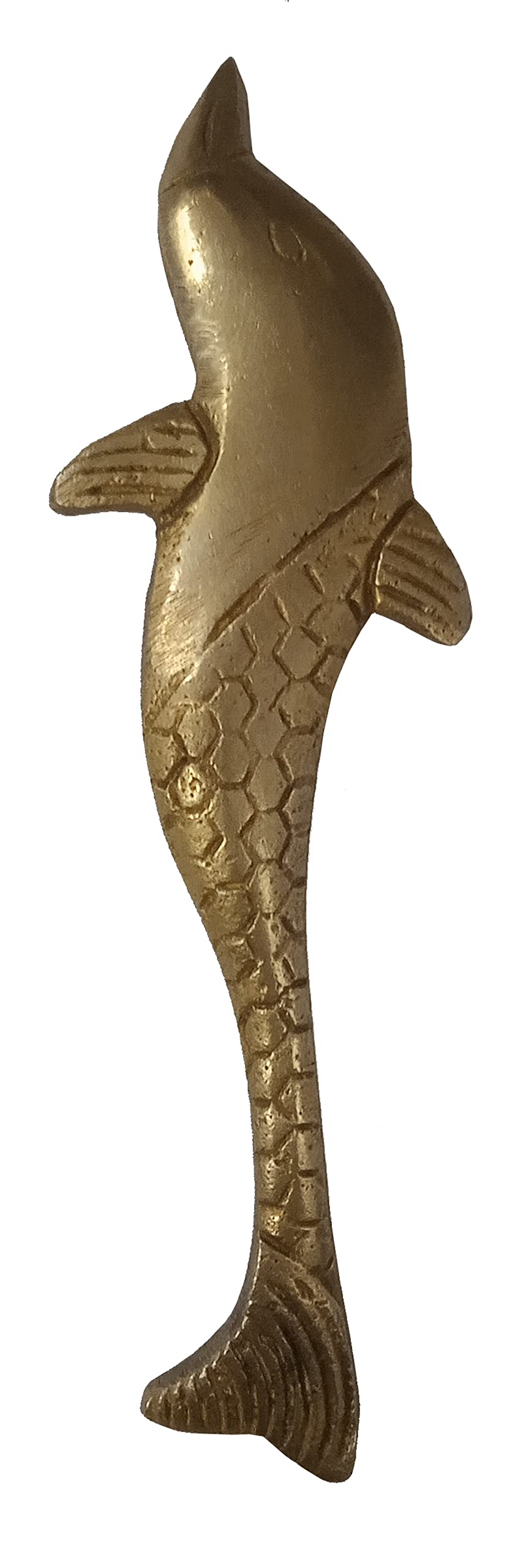 Purpledip Brass Handle: Fish Shape Vintage Design Grip for Door Window Dresser Cupboard Drawer, 4.5 Inches Long, Golden (11024)