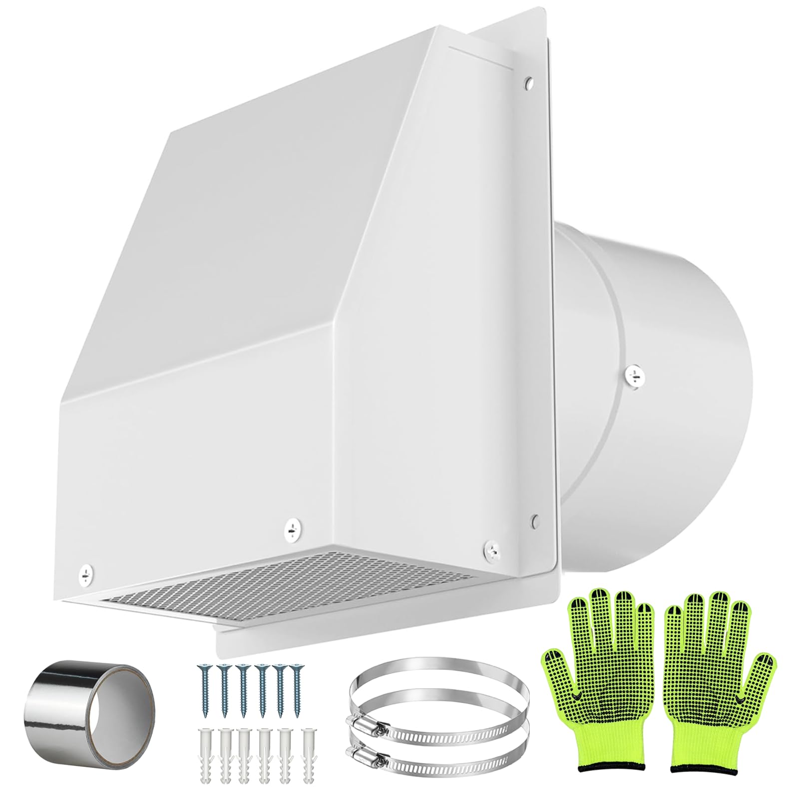 Photo 1 of 10 Inch Galvanized Steel Hooded Wall Vent Cover with Screen & Damper - Outdoor Exhaust Cap for Dryer, Bathroom Fan, Range Hood,HVAC Duct - Includes Aluminum Tape & Clamps