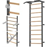 Kipika Gymnastic Wood Stall Bar, 2"x2" Swedish Ladder with 1" Hole | Wall Mounted Pull-up Bar Ladder Suspension Trainer, Solid Wood Grips Gymnastics Training Bar for Home, Wall Gym, School