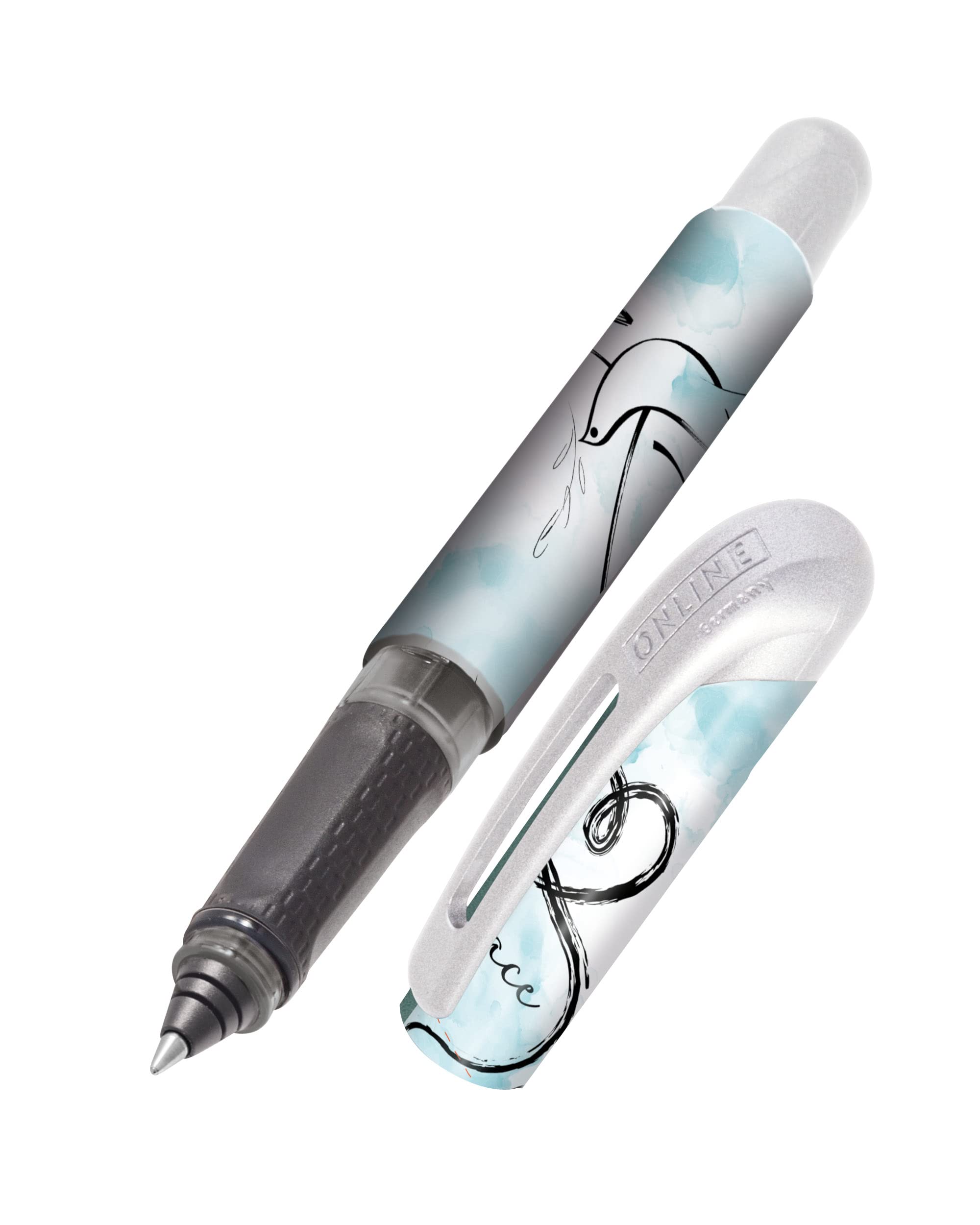 Online ergonomic rollerball pen Freedom for school & college grip part for left- and right-handed │ for standard ink cartridges, refillable │ pens for beginners, pupils, students