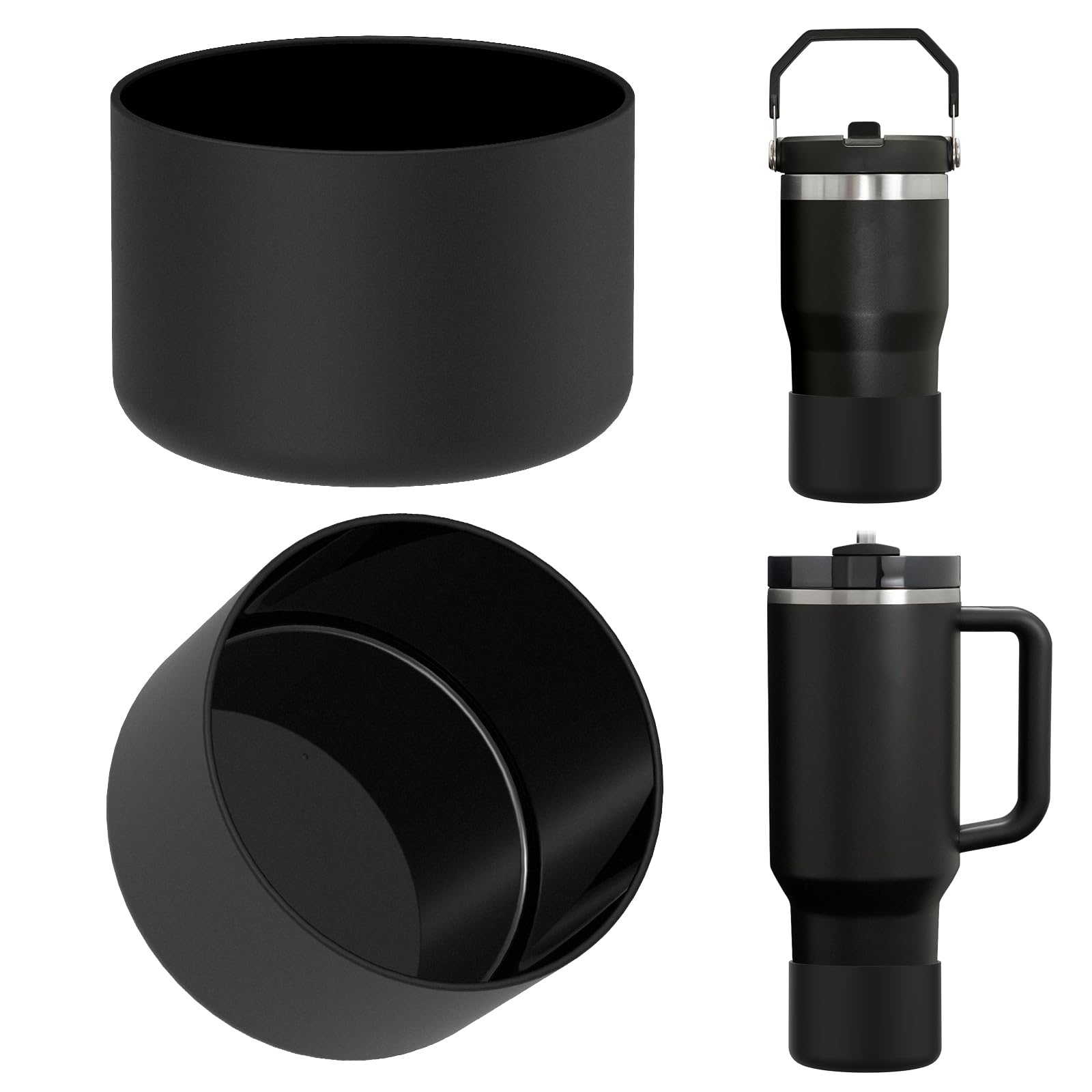 Linkidea 2 Pack Water Bottle Boot Compatible with Stanley Quencher H2.0 20oz/30oz/40oz, IceFlow Flip 20oz/30oz Tumbler, Silicone Bottle Bottom Sleeve Cover Bumper Protector (Black) — image 1