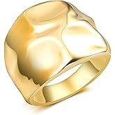 Mytys Chunky Dome Statement Ring - 18K Gold Plated Wide Band Ring with Hammered Design, Modern Sculptural Fashion Jewelry for Women Size 7-10