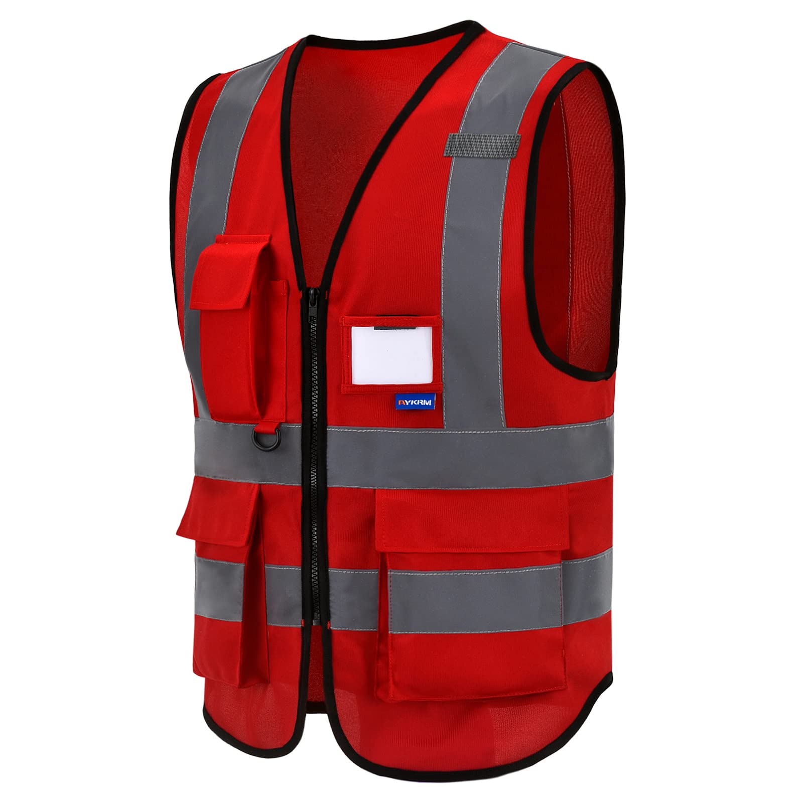 Red hi vis Vest high viz Class 2 hi vis Zipper Front High Visibility Vest Hi Vis Executive Vest Waistcoat with Phone & ID Pockets