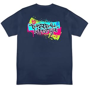 BL101 Youth Graffiti Crown Baseball Graphic Tee for Boys - Navy, YS-YXL | 100% cotton, shoulder-to-shoulder taping, cover sti