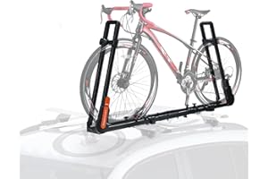 TOOENJOY Rooftop Bike Rack for Car SUV, Upright Roof Mount Bicycle Rack with 2 Arms for Movable Crossbar, 1 Bike Carrier