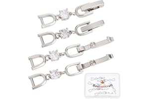 Beebeecraft 6Pcs Bracelet Extender Clasp Cubic Zirconia Necklace Fold Over Clasp Platinum Color Foldover Extension Set for DI