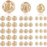 AHANDMAKER 90pcs Golden Round Beads 3 Sizes 14K Gold Plated Filigree Hollow Beads Metal Loose Spacers for Earrings Bracelet Pendant Waist Chain Necklaces Jewelry DIY Crafts 4/5/6mm