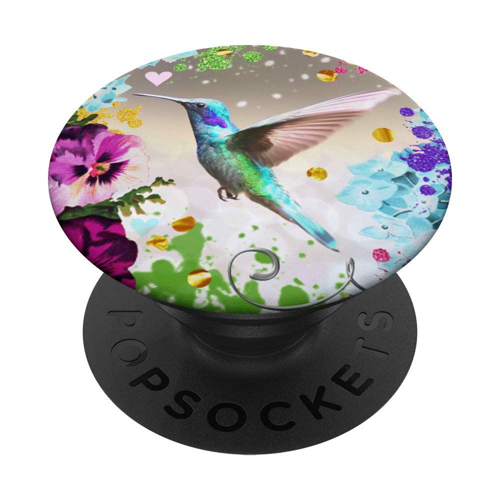 Hummingbird blue green humming bird with flowers arty floral PopSockets PopGrip: Swappable Grip for Phones & Tablets