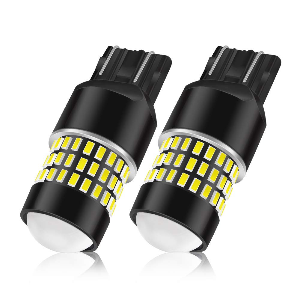 LncBoc 7440 W21W Led Bulbs 78SMD 3014 Chipsets with Projector Lens LED Lights Super Bright 1800LM for Car Auto Parking Backup Reverse Lights Xenon White Colour 6500K Pack of 2